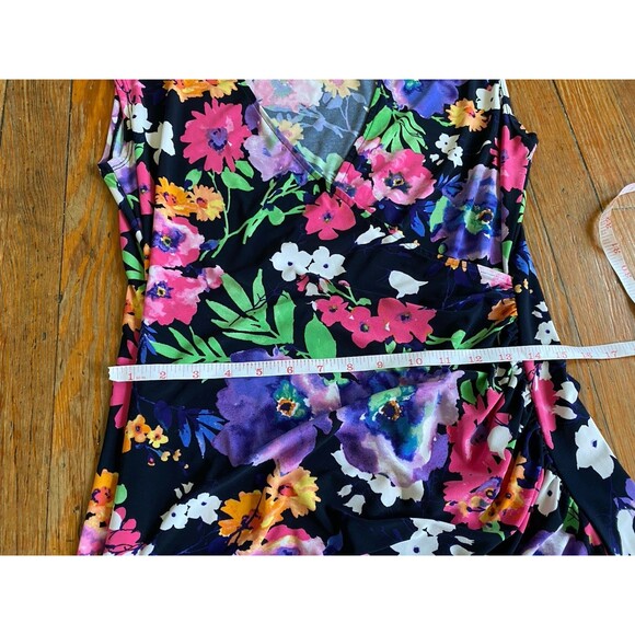 Ralph Lauren Sz L Dress Floral Vibrant Stretch Liquid Knit V-Neck Flowy - Picture 9 of 10
